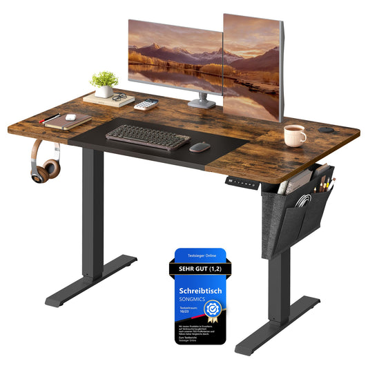 SONGMICS Elektrisch höhenverstellbarer Schreibtisch - LSD015X01: Schwarzer Schreibtisch mit elektr. Höhenverstellung für ergonomisches Arbeiten im Sitzen/Stehen.