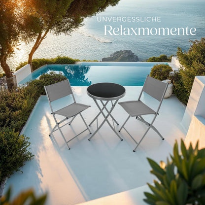 tectake Bistroset 3-teilig: Klapptisch rund und 2 Klappstühle, grau