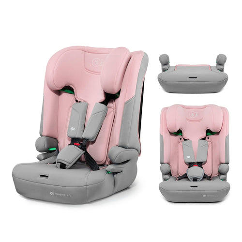 Kinderkraft I-COMFY Kindersitz i-Size 76–150 cm, Rosa – Sitz in Rosa mit verstellbarer Kopfstütze und 5-Punkt-Gurt