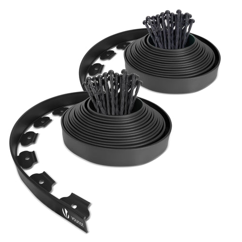 VOUNOT Flexible Rasenkante Kunststoff 20m x 5cm Schwarz. Dient zur klaren Begrenzung von Rasenflächen, Beeten und Wegen.