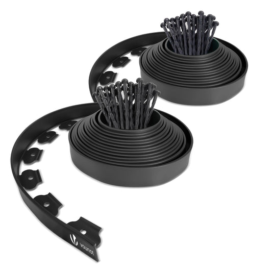 VOUNOT Flexible Rasenkante Kunststoff 20m x 5cm Schwarz. Dient zur klaren Begrenzung von Rasenflächen, Beeten und Wegen.