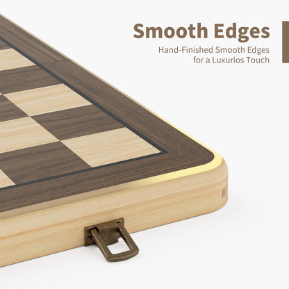 Puecrof Schach- und Dame-Set aus Holz, klappbar, 38 cm, schwarz