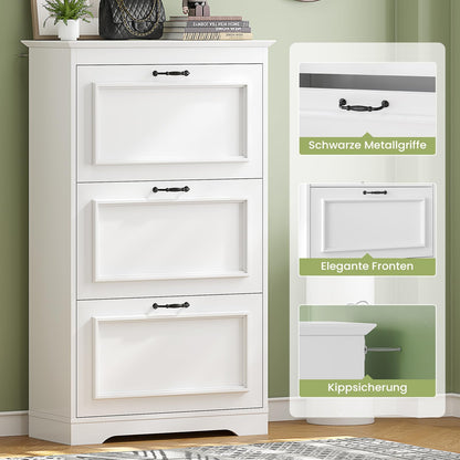 Brinlawb Schuhkipper 3 Klappen Holz – Schuhschrank Weiss