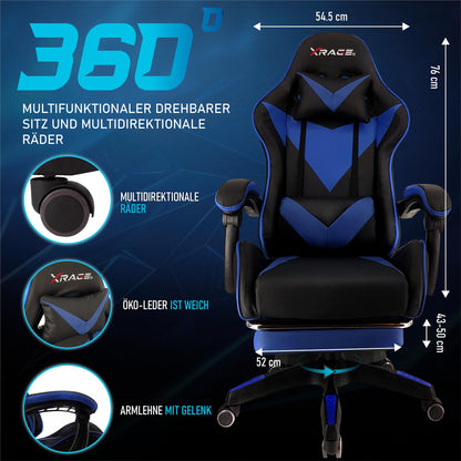 xRace Gaming Stuhl Ergonomischer Lederbürostuhl – Blau