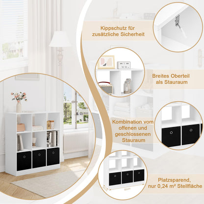 WOLTU Bücherregal SK041ws – 9 Fächer, 3 Schubladen Weiss