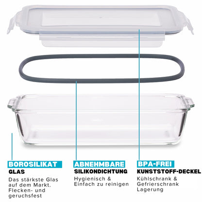Igluu Meal Prep Auflaufform aus Borosilikatglas mit Deckel, 2,2 Liter