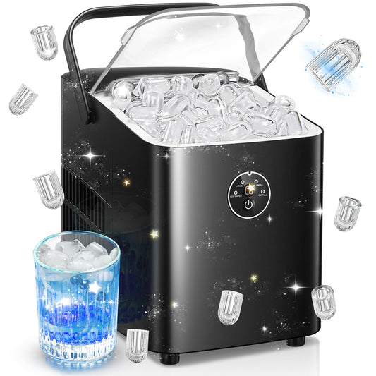 FOHERE Eiswürfelmaschine 14kg – Bullet Ice, Selbstreinigend. Silberne Eiswürfelmaschine produziert Bullet-Eis für Getränke.