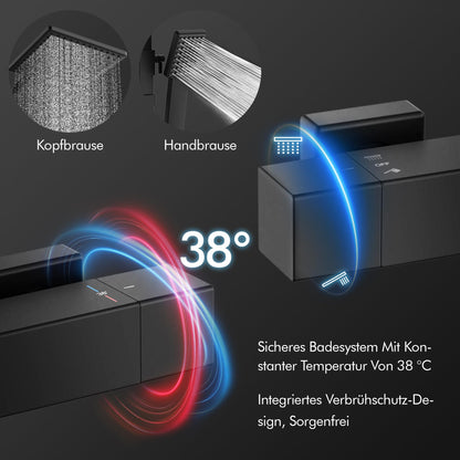 HOMELODY Duschsystem Thermostat Regendusche - Schwarz