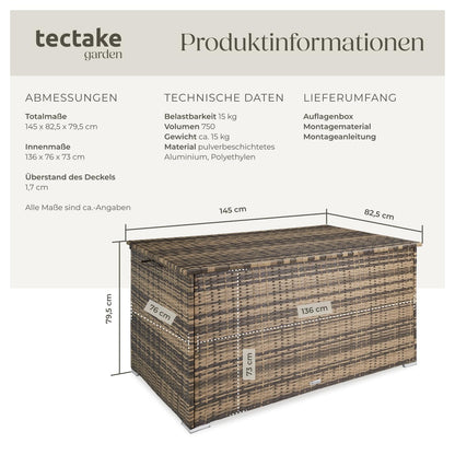 tectake® Aluminium Polyrattan Gartenbox 750L - Natur