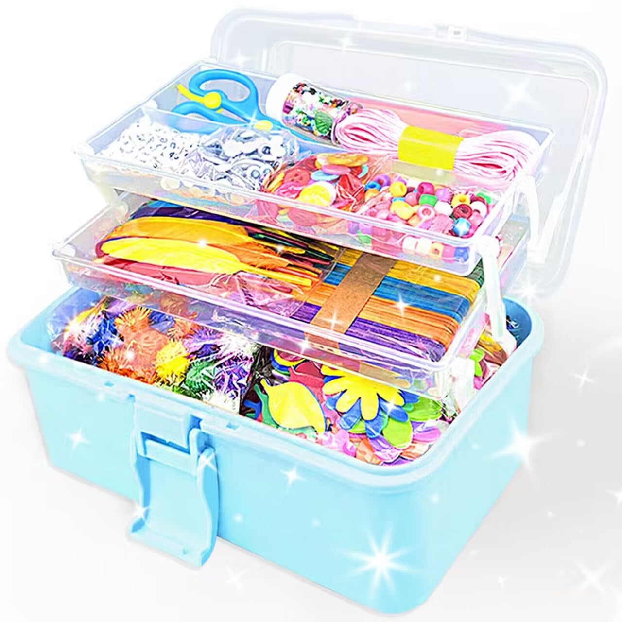 VLUINANI Bastelset Kinder 3000-teilig, Bastelkoffer Lila, 3-stöckige Box mit Bastelmaterial