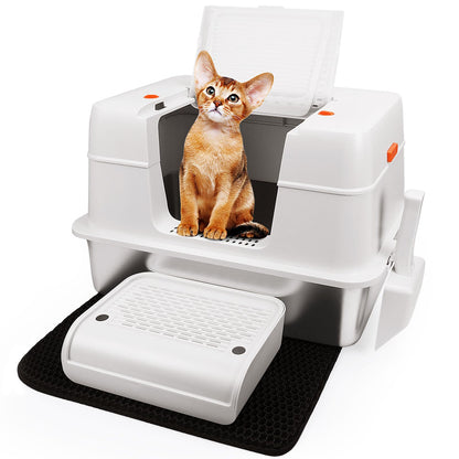 Vivifying Katzenklo Edelstahl mit Deckel, XL Katzentoilette, Beige