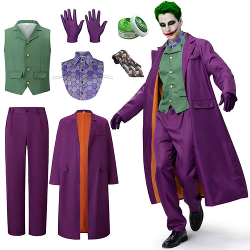 IEEILULU Joker Kostüm Herren Horror Clown Halloween Set - Grösse M