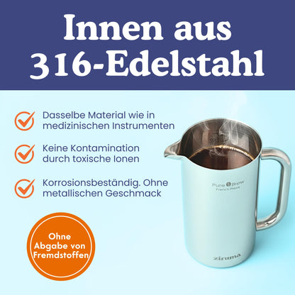 Ziruma French Press Edelstahl Kaffeebereiter doppelwandig, 1 Liter