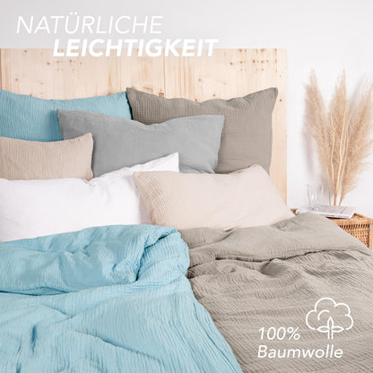 Pure Label Musselin Bettwäsche, 4-teilig, 155x220 cm, Taupe