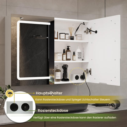 DICTAC Spiegelschrank mit LED-Beleuchtung und Steckdose, 70 cm, Weiss