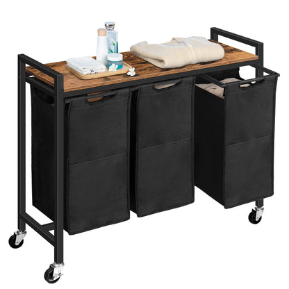 HOOBRO EBF38XY01G1 Wäschekorb 3 Fächer Vintagebraun-Schwarz