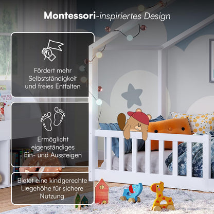Bellabino Bia Montessori Hausbett – 90x200 cm Kiefer Weiss