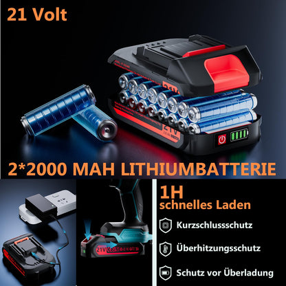 Olubfdh Akkuschrauber 21V Set mit 2 Akkus, 45 Nm, LED, Blau