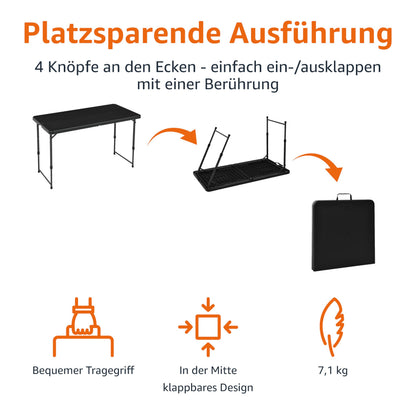 Amazon Basics Klapptisch, 4-fach höhenverstellbar, Tragegriff, schwarz