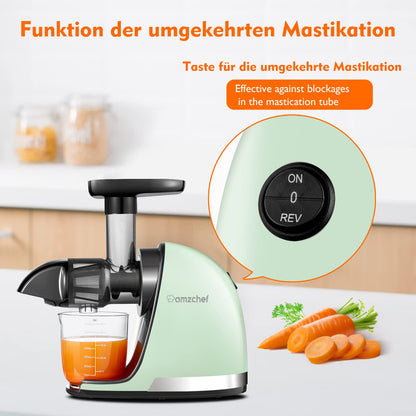 AMZCHEF Entsafter Slow Juicer Gemüse Obst mit Rückwärtsfunktion - Grün