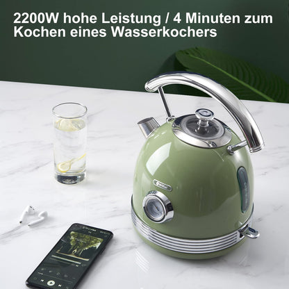 Wiltal Frühstücks-Set Toaster Wasserkocher Edelstahl Retro Grün