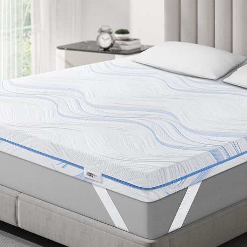 BedStory Matratzentopper 180x200 cm Gel-Kaltschaum H3/H4 10 cm mit blau gestreiftem Strickbezug
