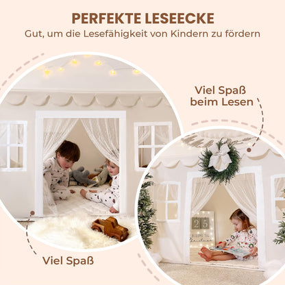 Tiny Land Kinder Spielzelt Indoor - Prinzessin mit Matte & Lichtern