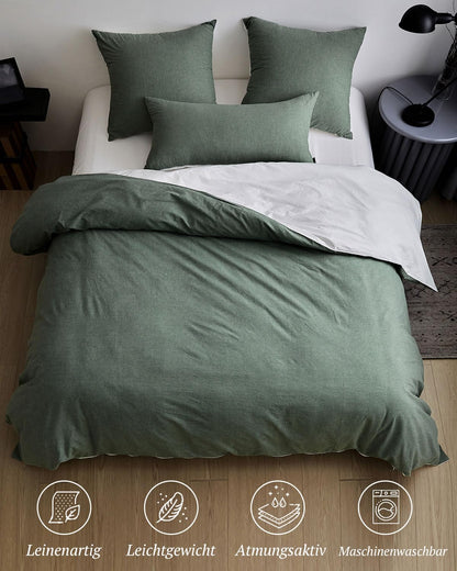 SOULFUL Bettwäsche-Set - Baumwolle Salbei Grün 135x200 4-teilig