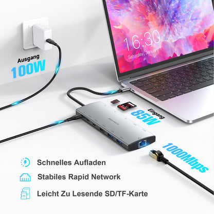 RSHTECH 12-in-1 USB C Docking Station - 2x HDMI, 100W PD