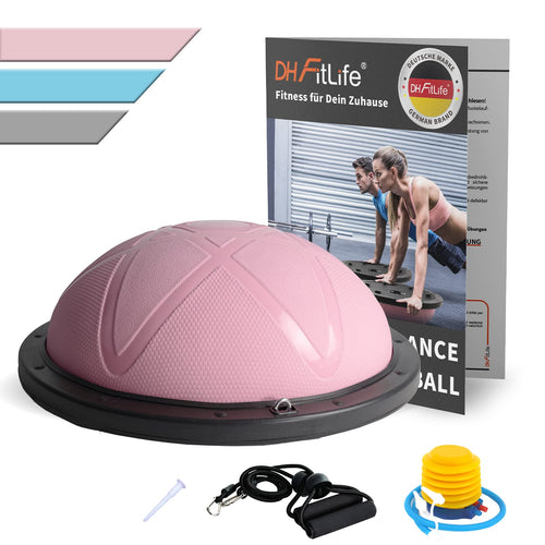 DH FitLife Balance Ball Gleichgewichtstrainer Gymnastikball 60cm - Rosa. Rosafarbener Halbball für Balance- & Koordinationstraining.