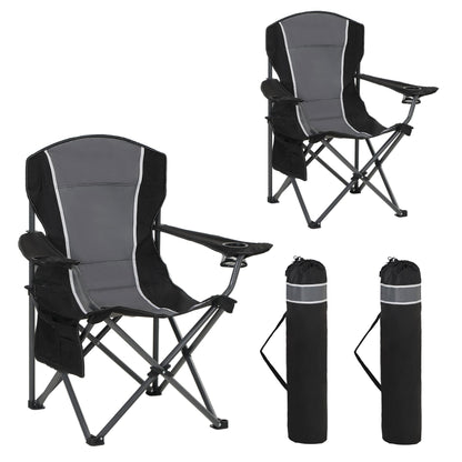 HIGH POINT SPORTS Campingstuhl XL faltbar bis 160 kg, Dunkelgrau – Getränkehalter und gepolsterte Armlehnen