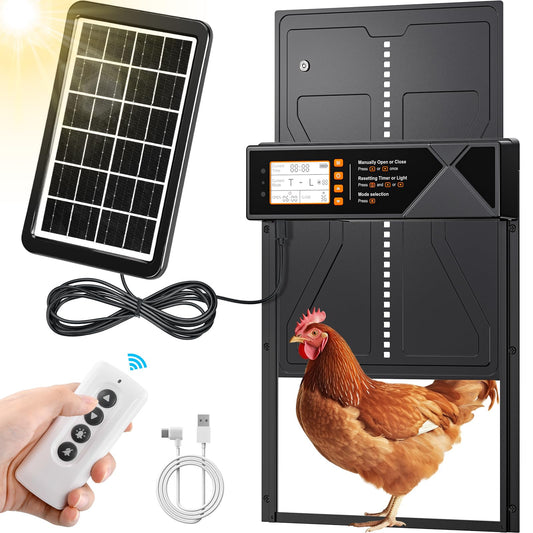 Rsaoty Automatische Hühnerklappe Solar - Upgrade Grösse. Graue Klappe mit Solarpanel für automatisches Öffnen/Schließen.