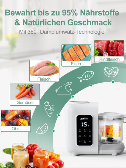 KOSTTE Babynahrungszubereiter 6-in-1 mit Dampfgarer und Mixer, Weiss