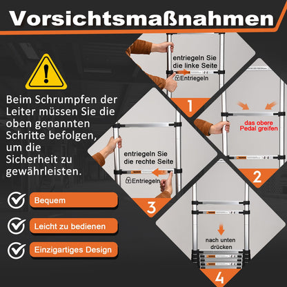 HBTower 3.2m Teleskopleiter Aluminium mit Haken - Silber