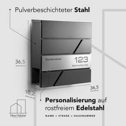 NewHabitat Wandbriefkasten Anthrazit Zeitungsfach – personalisiert