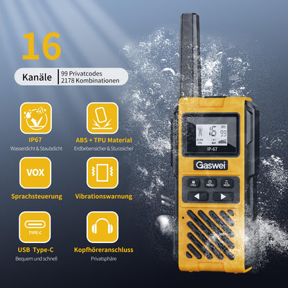 Gaswei G1pro Walkie-Talkie Set, 16 Kanäle, IP67 wasserdicht, 2 Stück