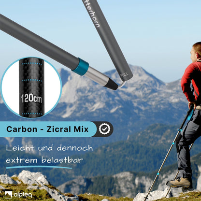 Alpteq Wanderstöcke faltbar Carbon Zicral Hybrid 110-130 cm Blue Teal
