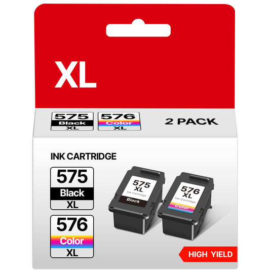 Canon Kompatibel PG-575XL CL-576XL Patronen 2er-Set: Eine schwarze und eine dreifarbige Tintenpatrone. Zum Drucken in Tintenstrahldruckern.
