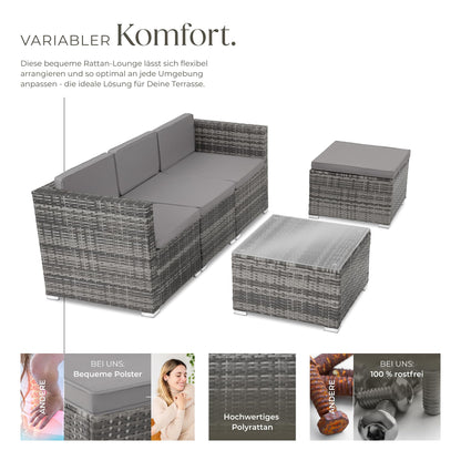 tectake Polyrattan Lounge Set, Sitzgruppe für 3-4 Personen, grau