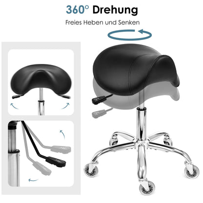 BEWISHOME Sattelhocker mit Rollen, höhenverstellbar, schwarz