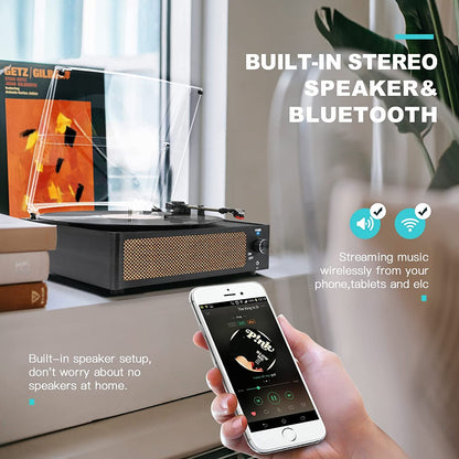 Trynnay Plattenspieler mit Lautsprecher, Bluetooth & Riemenantrieb