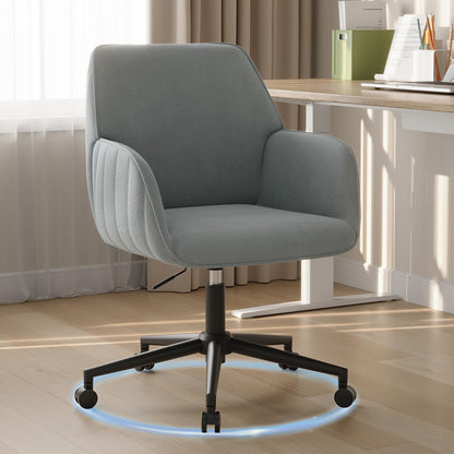 BERYTH Bürostuhl Samt grau, ergonomischer Drehstuhl mit Armlehnen – höhenverstellbar und mit fünf Rollen