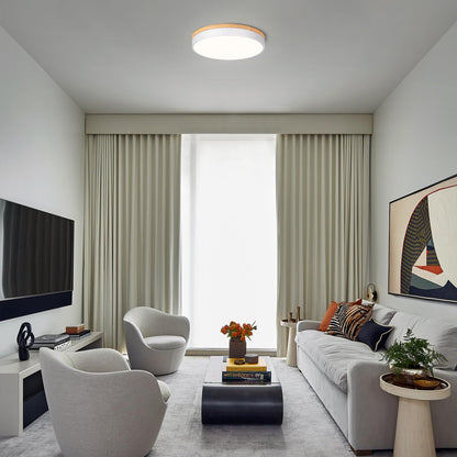 Qamra Flache LED Deckenleuchte Holz 40cm - Weiss 4000K