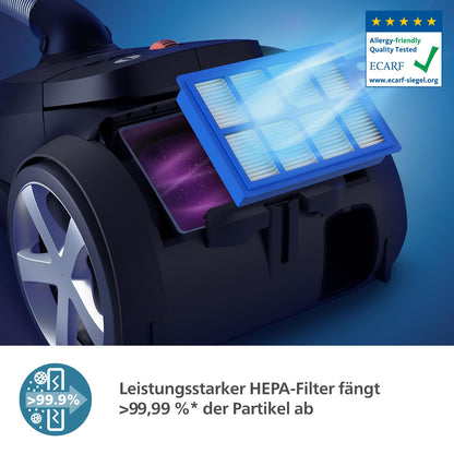 Philips Performer LED Beutelstaubsauger XD8122/10, Deep Black