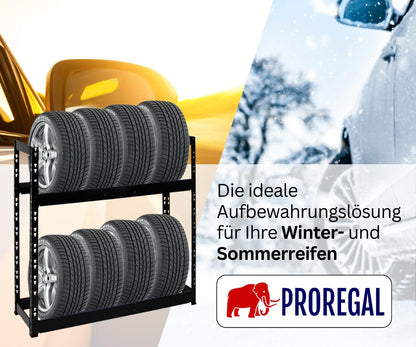 PROREGAL Reifenregal Tiger, 2 Ebenen, 150 kg Fachlast, schwarz