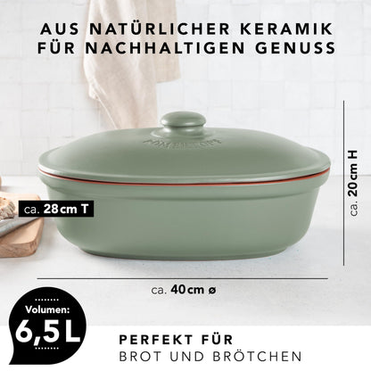 Römertopf Brottopf oval MAXI Keramik – 6,5 Liter Grün