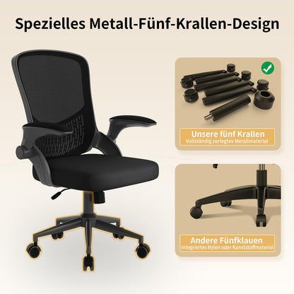 naspaluro Ergonomischer Bürostuhl - Mesh Schwarz, Armlehnen klappbar