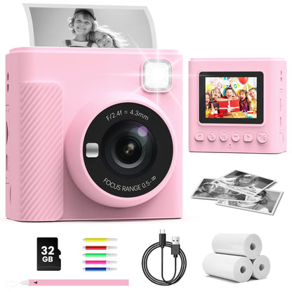 TIATUA Kinderkamera Sofortbildkamera X2 mit 32 GB Karte, rosa, mit 2,4-Zoll-Bildschirm