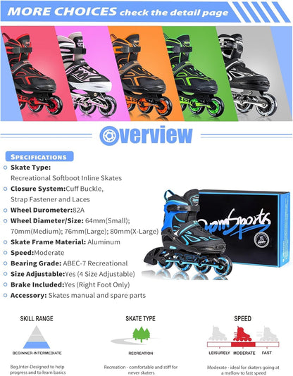 2PM SPORTS Inliner Kinder verstellbar, Inline Skates Blau Grösse M