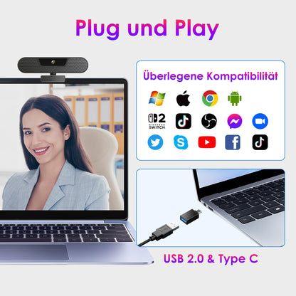 VIZOLINK W8GS 4K Webcam mit Mikrofon, Autofokus und Sichtschutz
